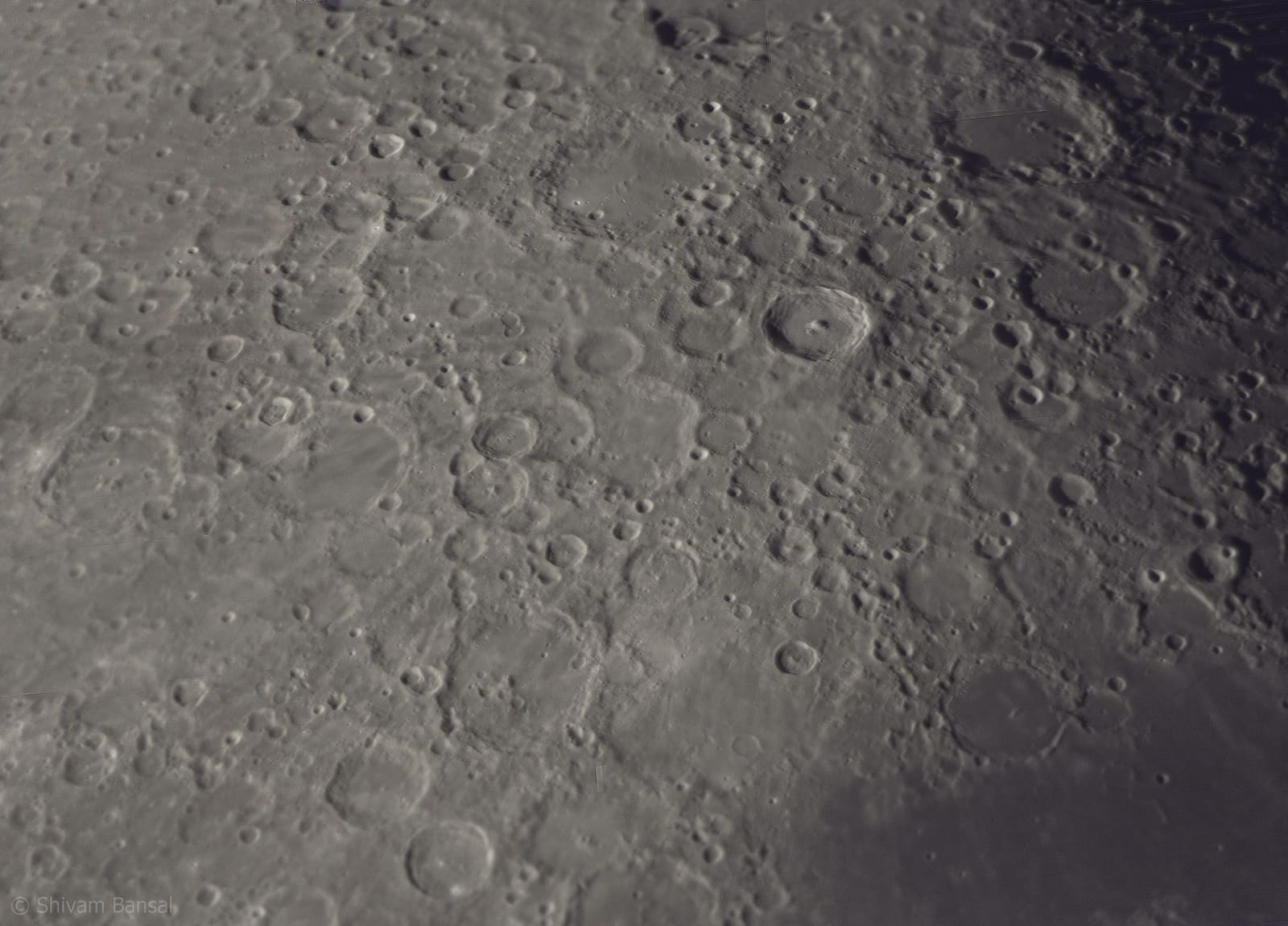 A densely cratered region near the Moon's south pole, with craters of many sizes overlapping each other.